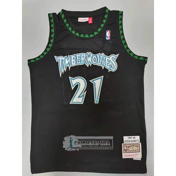 Camiseta Minnesota Timberwolves Kevin Garnett NO 21 Hardwood Classics Throwback Negro